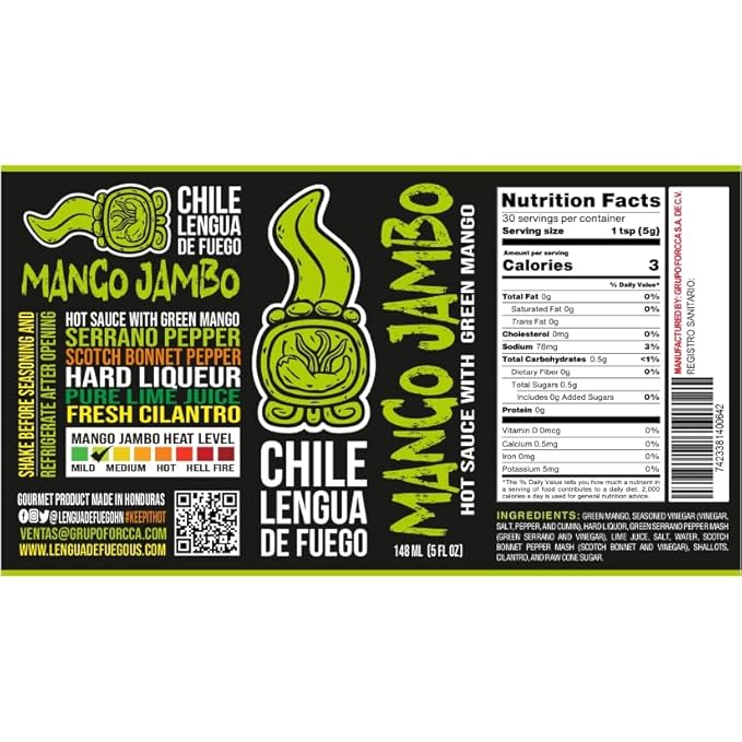 Mango Jambo Mild Hot Sauce – Pack of 2 – Green Mango & Serrano Blend with Sweet & Tangy Flavor