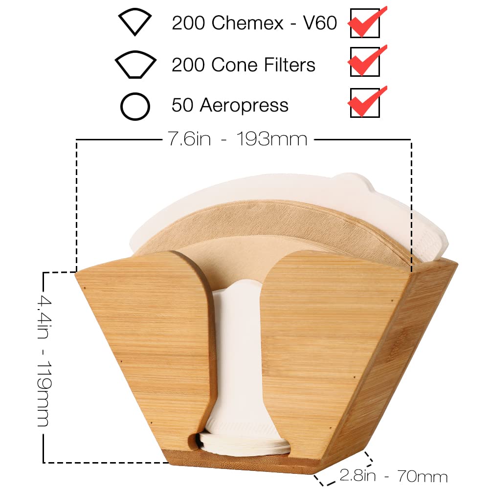 Unibene Bamboo Coffee Filter Holder, Coffee Paper Storage Container Dispenser Rack Shelf for