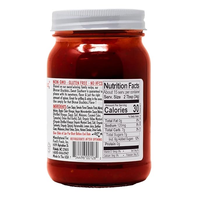Bone Suckin' Sauce Sweet Southern Thick BBQ Sauce, 18 oz Glass Bottle, For Ribs, Chicken, Pork