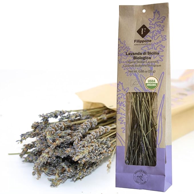 Filippone짰 Organic Dried Lavender Bunch 25 g (0.88 oz), Freshly Grown in The Mountains of Sicily