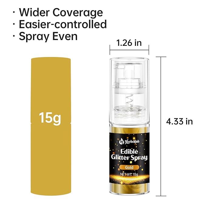 Gold Edible Glitter Spray - 15g Edible Gold Glitter for Cakes Food Grade Metallic Shimmer Powder