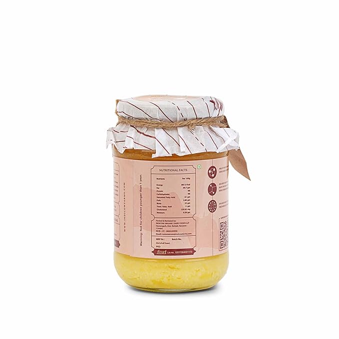 Indicow A2 Desi Cow Ghee, Clarified Butter | Grass Fed Cows | (500ml (16.91oz), A2 Kankrej Cow