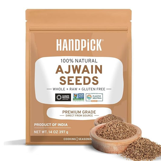 HANDPICK Ajwain Seeds (397g/14oz) Whole Carom Seeds | Vegan, Gluten free, Non GMO | Raw Carom