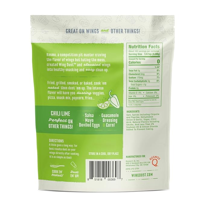 Kosmos Q Chili Lime Wing Dust, Fiery & Zesty Chicken Wing Seasoning for Chicken, Popcorn, Fries &