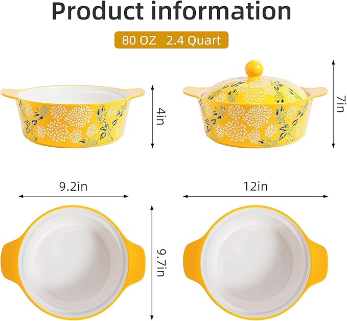Wisenvoy Casserole Dish With Lid - Ceramic Baking Dishes For Oven
