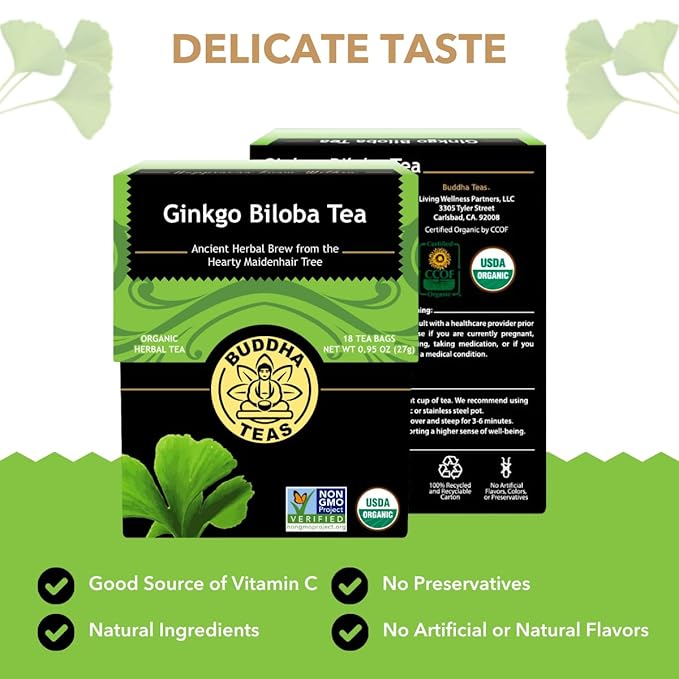 Buddha Teas - Ginkgo Biloba - Organic Herbal Tea - For Cognitive Balance & Overall Health - With