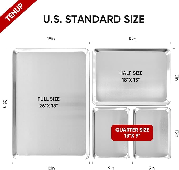TENUP 12 Pack Aluminum Half Sheet Pan, 18" x 13" Heavy Duty Commercial Baking Tray Reinforced Rim
