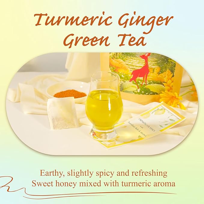 WT WEETEE Turmeric Ginger Green Tea Bags, 100 Count Made Turmeric, Ginger Root, Cinnamon and Honey