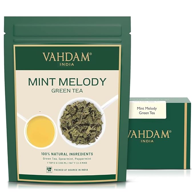 VAHDAM, Mint Green Tea Loose Leaf (50+ Cups, 3.5 oz) Cool Peppermint Tea With Himalayan Green Tea
