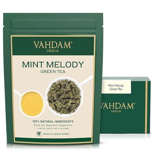 VAHDAM, Mint Green Tea Loose Leaf (50+ Cups, 3.5 oz) Cool Peppermint Tea With Himalayan Green Tea