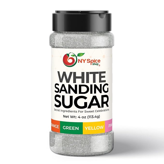 NY Spice Shop White Sanding Sugar - 4 Ounce Sweet Colorful Edible Sprinkles For Candy Dish - Sugar