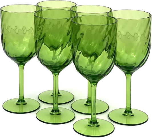 Yalin Set of 6 Unbreakable 15 oz Acrylic Plastic Wine and Water Tumbler Stackable Goblets. (Green
