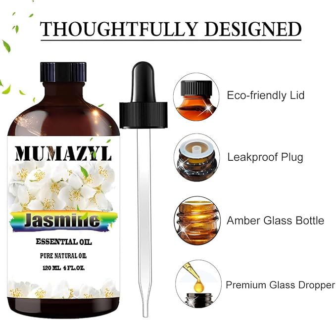 Jasmine Essential Oil, Jasmine Oil 4 Fl Oz 120ML for Diffuser Humidifier Yoga Cleaning DIY Candle