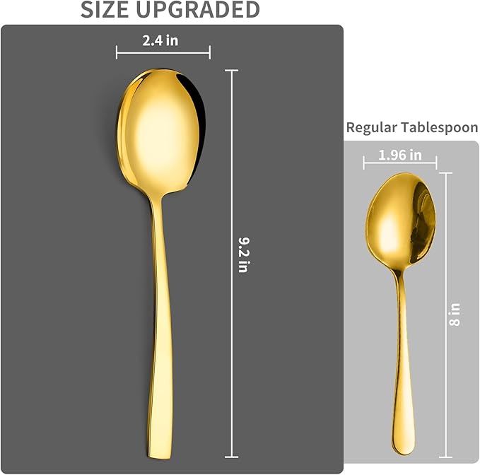 4 Piece Stainless Steel Serving Spoons Set - 4 Large Spoons, 9.2-Inch, Dishwasher Safe, for