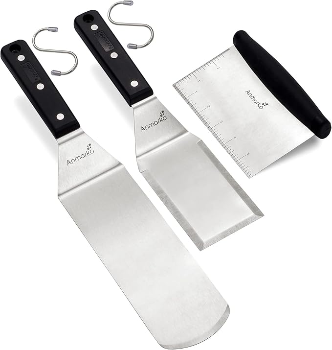 Anmarko Metal Spatula Stainless Steel Scraper - Professional Chef Griddle Spatulas Set of 3 - Heavy