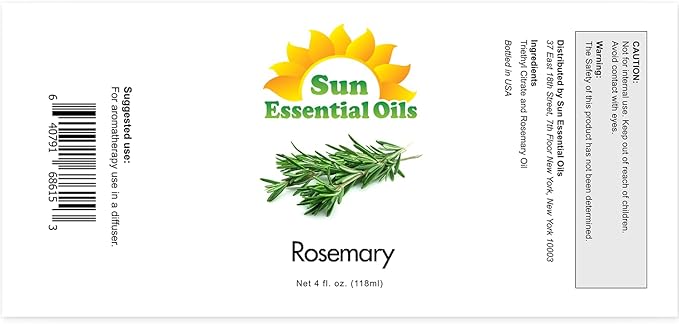 Sun Essential Oils - 4 oz Rosemary Essential Oil for Hair Growth, Skin, Scalp - Drops for Diffuser