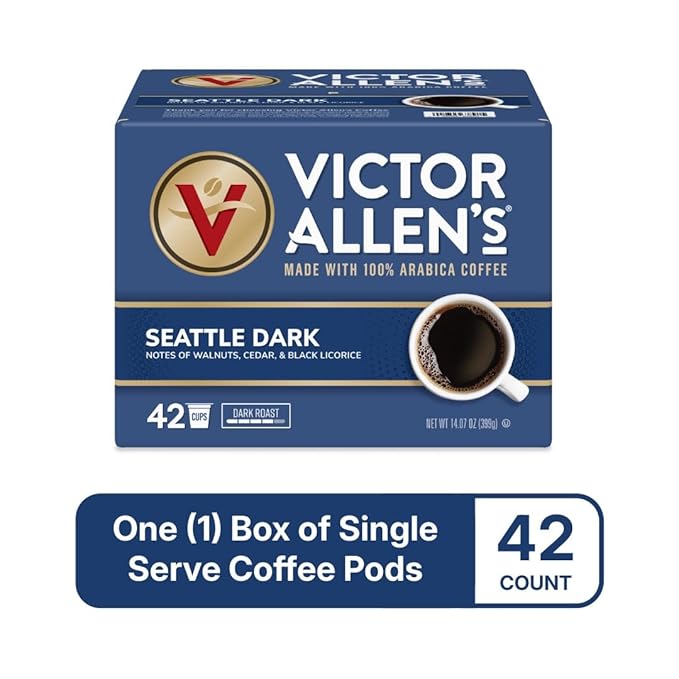 Victor Allen's Coffee Seattle Dark, Dark Roast, 42 Count, Single Serve Coffee Pods for Keurig K-Cup