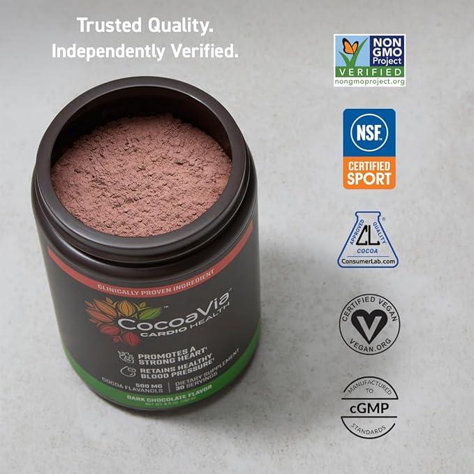 CocoaVia Cardio Health Cocoa Powder, 60 Servings, 500mg Cocoa Flavanols, Support Heart Health