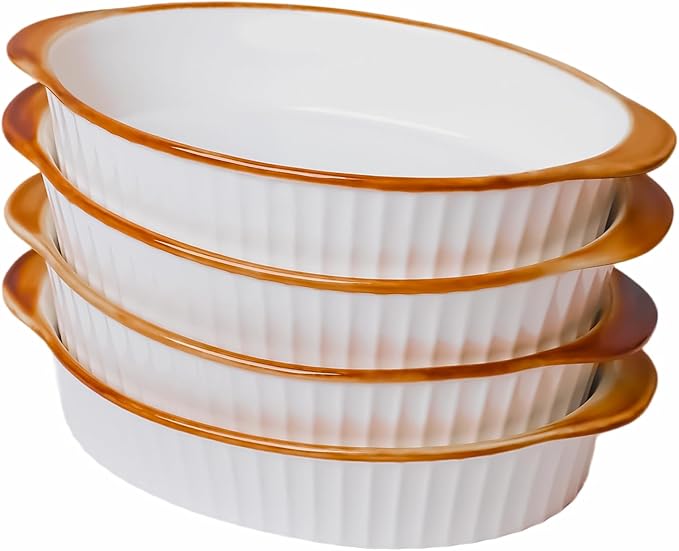 LEETOYI Porcelain Small Oval Au Gratin Pans,Set of 4 Baking Dish Set for 1 or 2 person servings