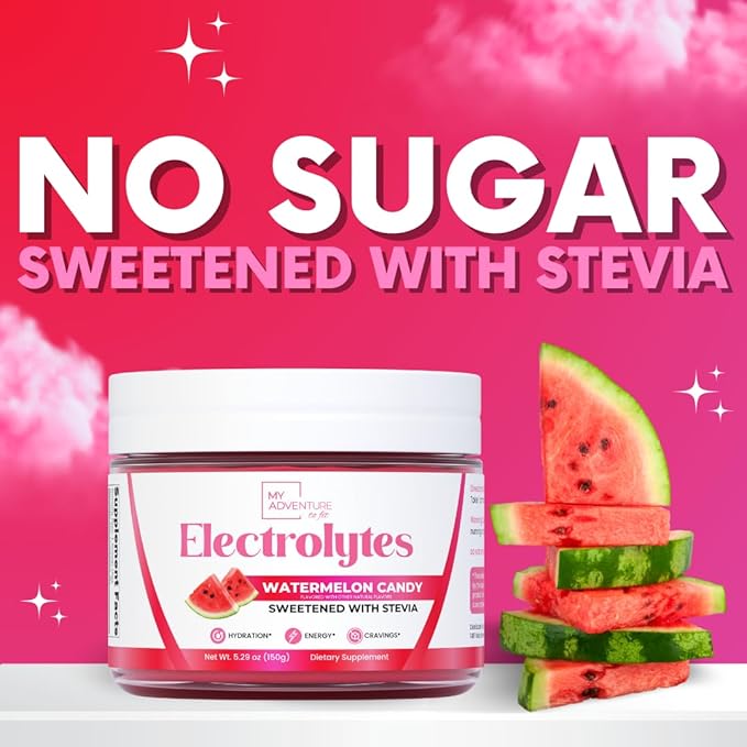Zero Sugar - Watermelon Candy Electrolytes Powder - Refreshing Hydration - Caffeine Free Energy