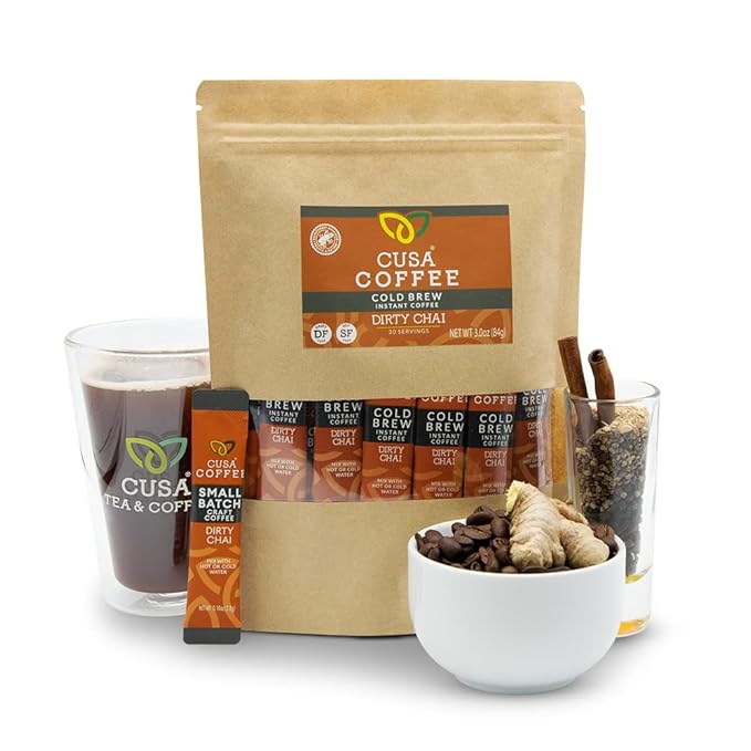 Cusa Tea & Coffee, Dirty Chai Cold Brew. Premium Instant Coffee, Rainforest Alliance Certified