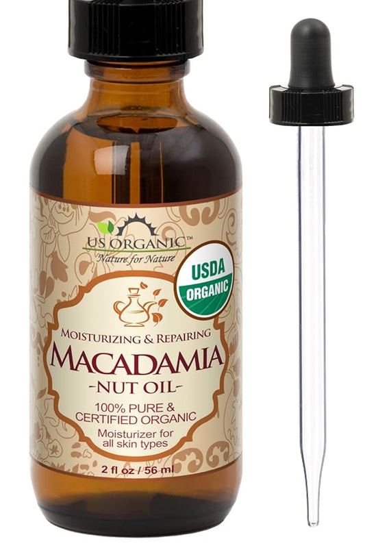 US Organic Macadamia Nut Oil Unrefined Virgin, USDA Certified Organic, Pure & Natural, Cold