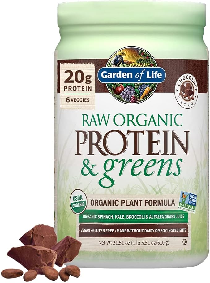 Garden of Life Raw Organic Protein & Greens - Chocolate - Vegan Protein Powder for Women and Men