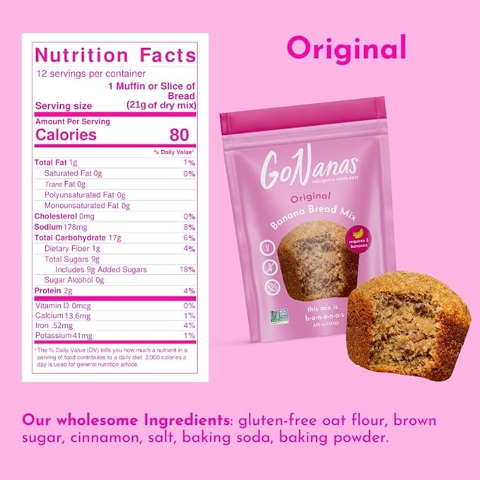 GoNanas Original Oat Flour Banana Bread Mix, Suitable for Plant Based Vegan Diets, Gluten Free