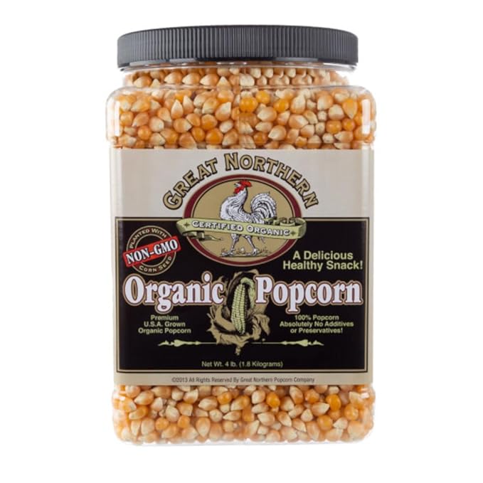 Organic Popcorn Kernels - 4lb Resealable Bulk Jug of Yellow Gourmet Popping Corn for Microwave