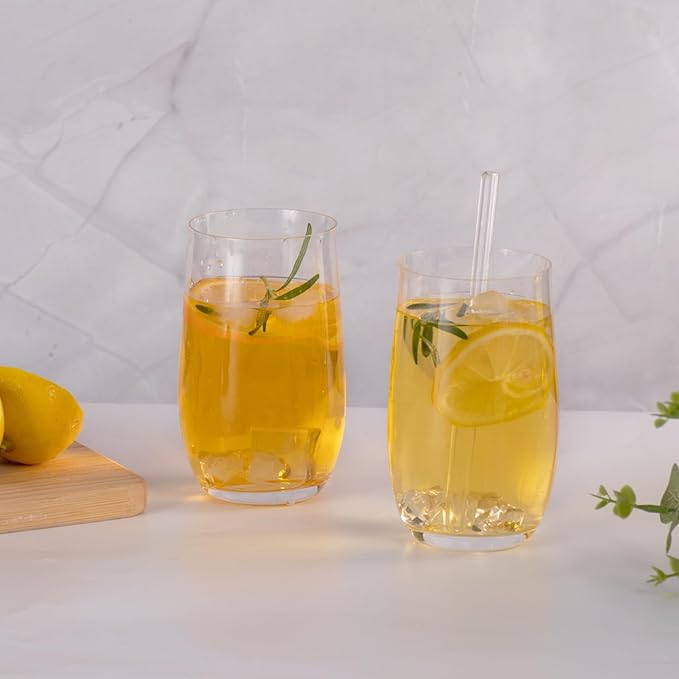KAMMAK Drinking Glasses Set of 2, 15oz Crystal Water Glasses, Everyday Tall Glass Cups, Highball