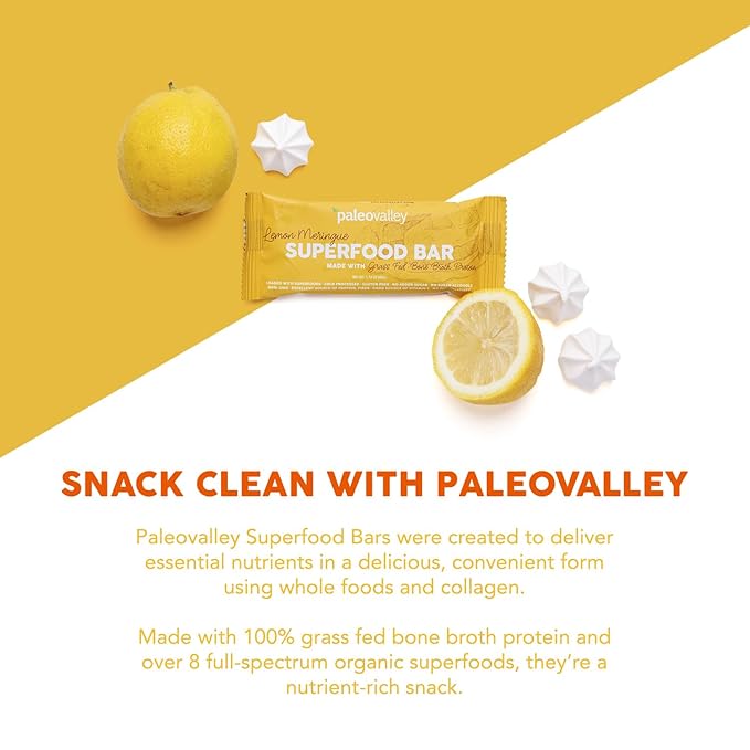 Paleovalley Superfood Bars – Lemon Meringue– 12 Pack – 9g Protein per Bar – Gluten-Free