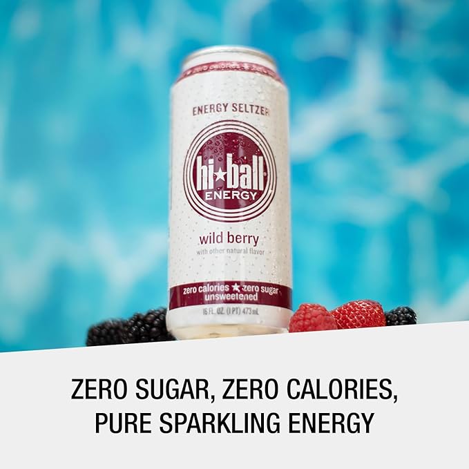 Hiball Clean Energy Drink - Wild Berry - Zero Sugar, Zero Calorie Sparkling Water with 160mg