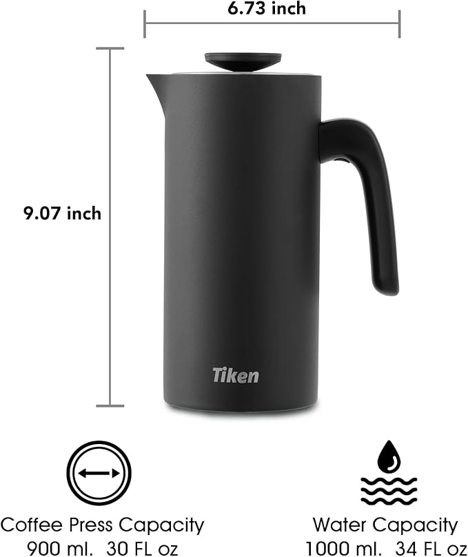 Tiken French Press Coffee Maker Stainless Steel Double-wall Vacuum Insulated Coffee Press