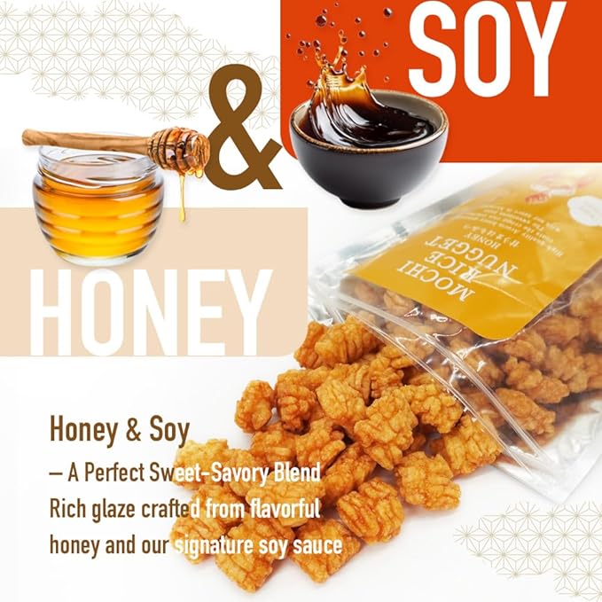 Mochi Rice Nuggets ??Japanese Honey Glazed Crackers, Sweet & Crispy Snack, 140g (4.9oz) NON-GMO