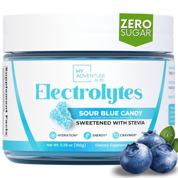 Zero Sugar - Sour Blue Candy Electrolytes Powder - Refreshing Hydration - Caffeine Free Energy