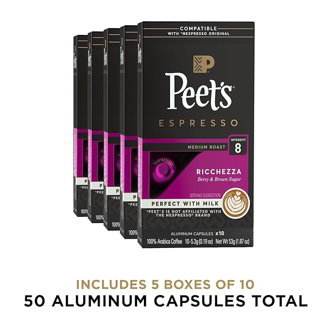 Peet's Coffee, Medium Roast Espresso Capsules, Compatible with Nespresso Original Machine
