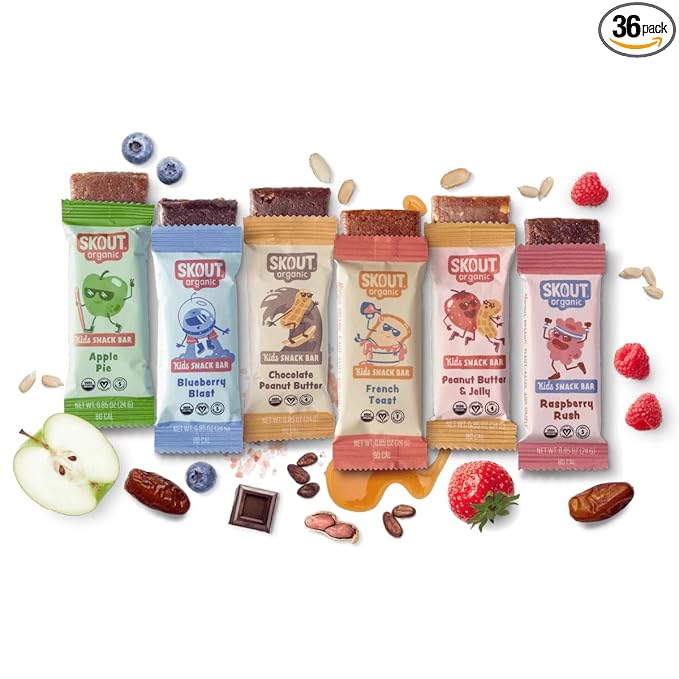 Skout Organic Kids Snack Bar Variety Pack (36 Pack) | Organic Kids Snack Bars | Plant-Based
