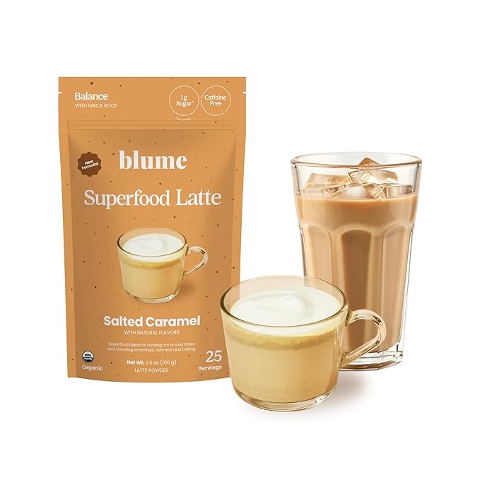 Blume Superfoods Latte - Salted Caramel Powder, Dandelion Root powder, Maca Powder, Pink Himalayan