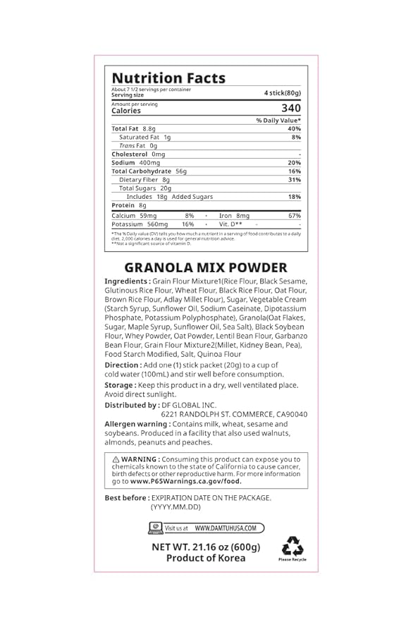 Damtuh Misugaru – Korean Multigrain Granola Powder Drink, Traditional Mixed Grain Meal Replacement
