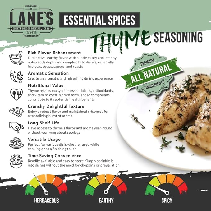 Lane's Fresh Thyme Seasoning, All-Natural Dried Thyme Spice Seasoning, A Dried Thyme Leaves