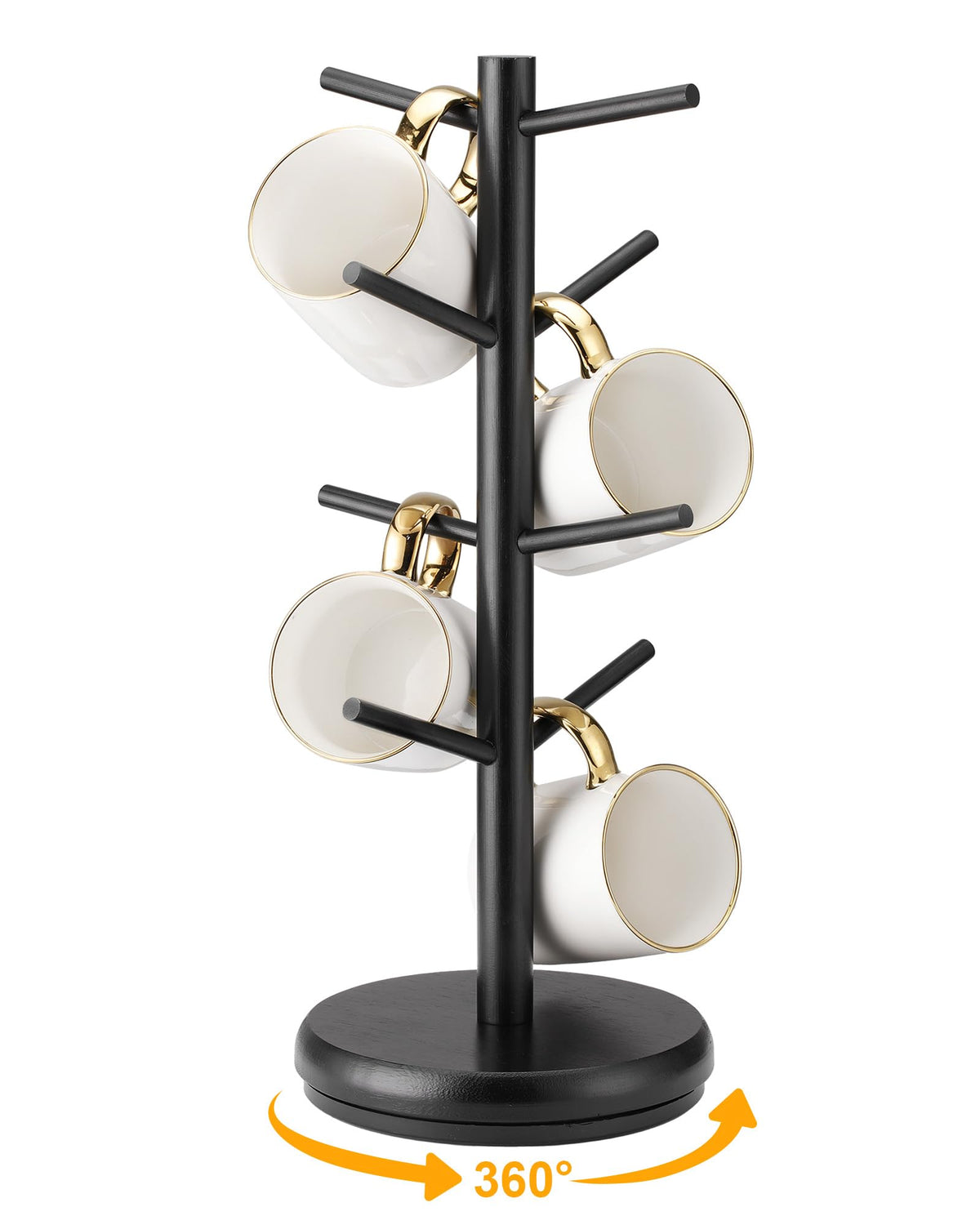 Lorbro Coffee Mug Tree, 360° Rotating Wooden Mug Holder with 8 Hooks