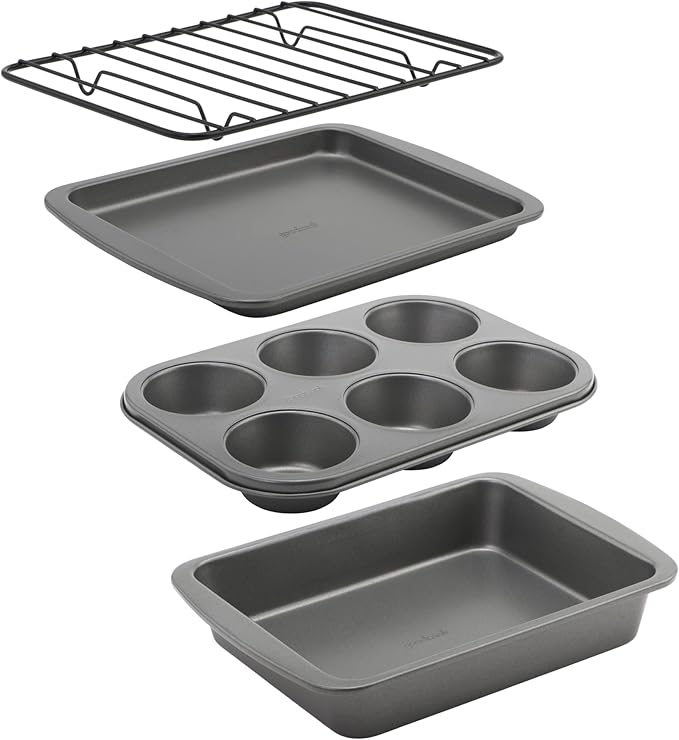 GoodCook 4-Piece Nonstick Steel Toaster Oven Set with Sheet Pan, Rack, Cake Pan, and Muffin Pan