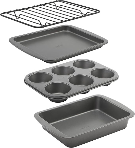 GoodCook 4-Piece Nonstick Steel Toaster Oven Set with Sheet Pan, Rack, Cake Pan, and Muffin Pan