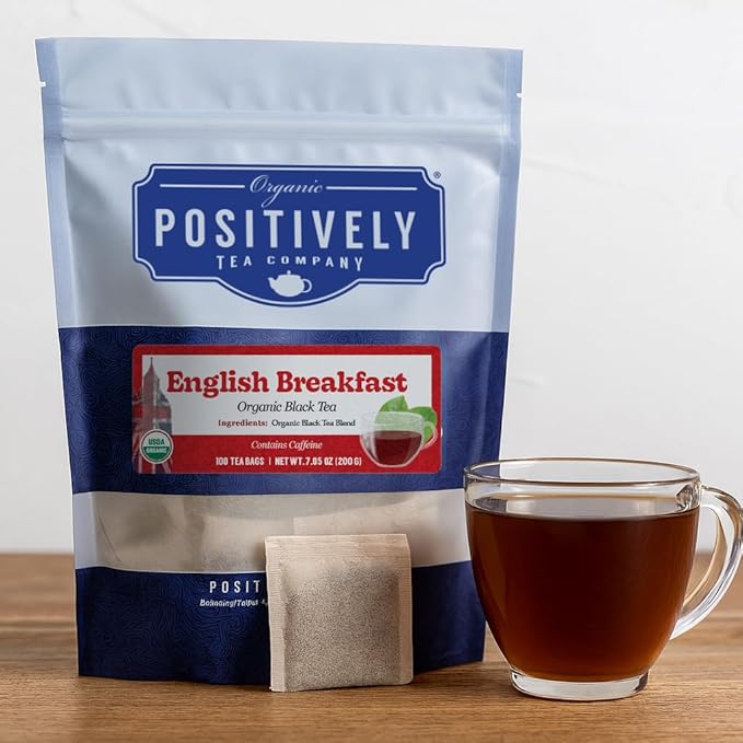 Organic Positively Tea Company, English Breakfast Black Tea Bags, 100 Count, Eco-Friendly Tea Bags
