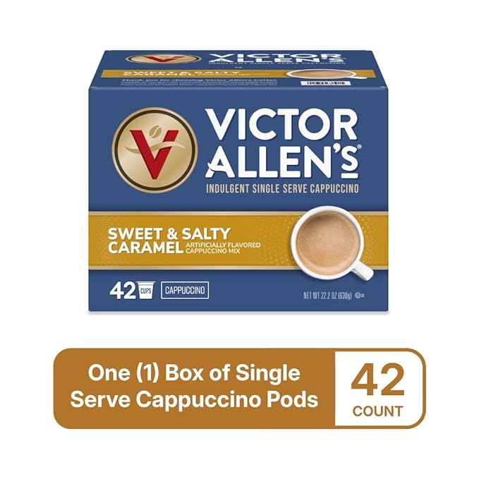 Victor Allen's Coffee Sweet and Salty Caramel Flavored Cappuccino Mix, 42 Count, Single Serve K-Cup