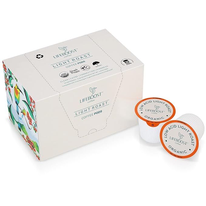 Lifeboost Light Roast Low Acid Coffee Pods - Single Origin Non-GMO Organic Coffee K Cups
