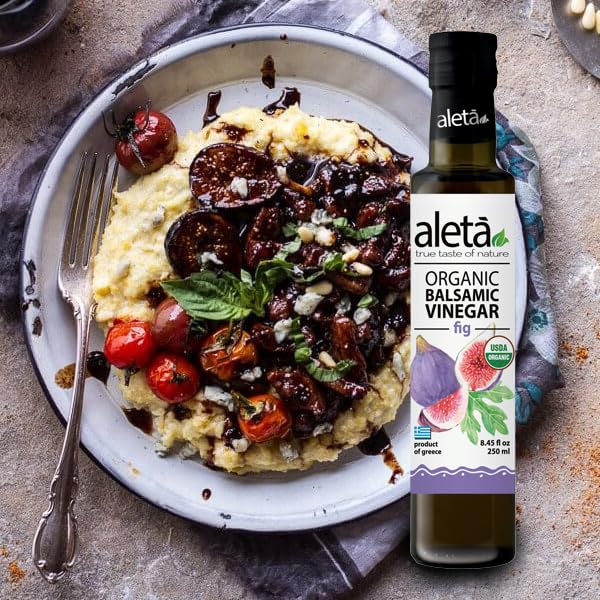 Aleta Farms Fig Balsamic Vinegar, Greek Organic Flavored Vinegar, USDA Organic, Perfect for Salad