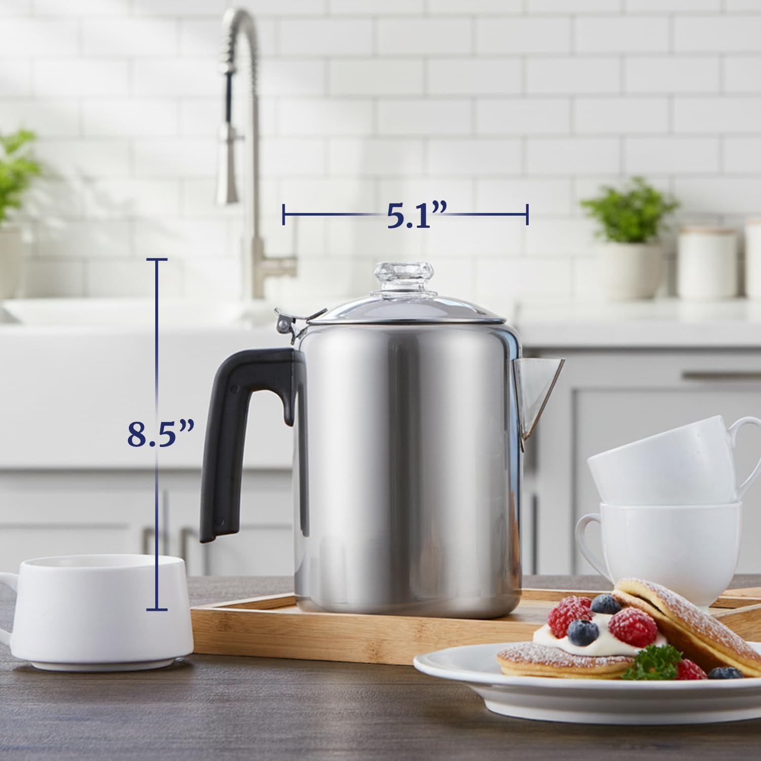 Elite Gourmet EC008 8-Cup Stovetop Coffee Percolator, Stainless Steel