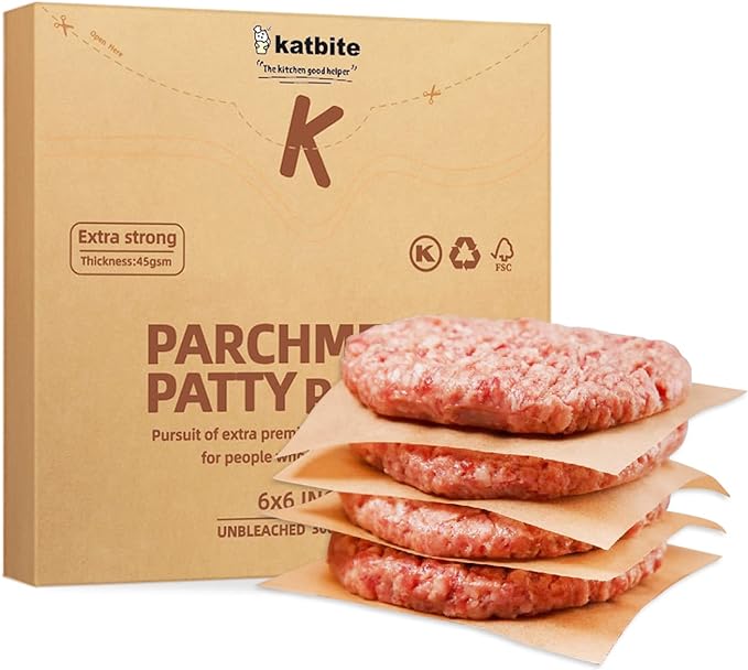 Katbite 300Pcs 6x6 Inches Patty Paper, Burger Patty Paper, Unbleached Parchment Sheets, Heavy Duty