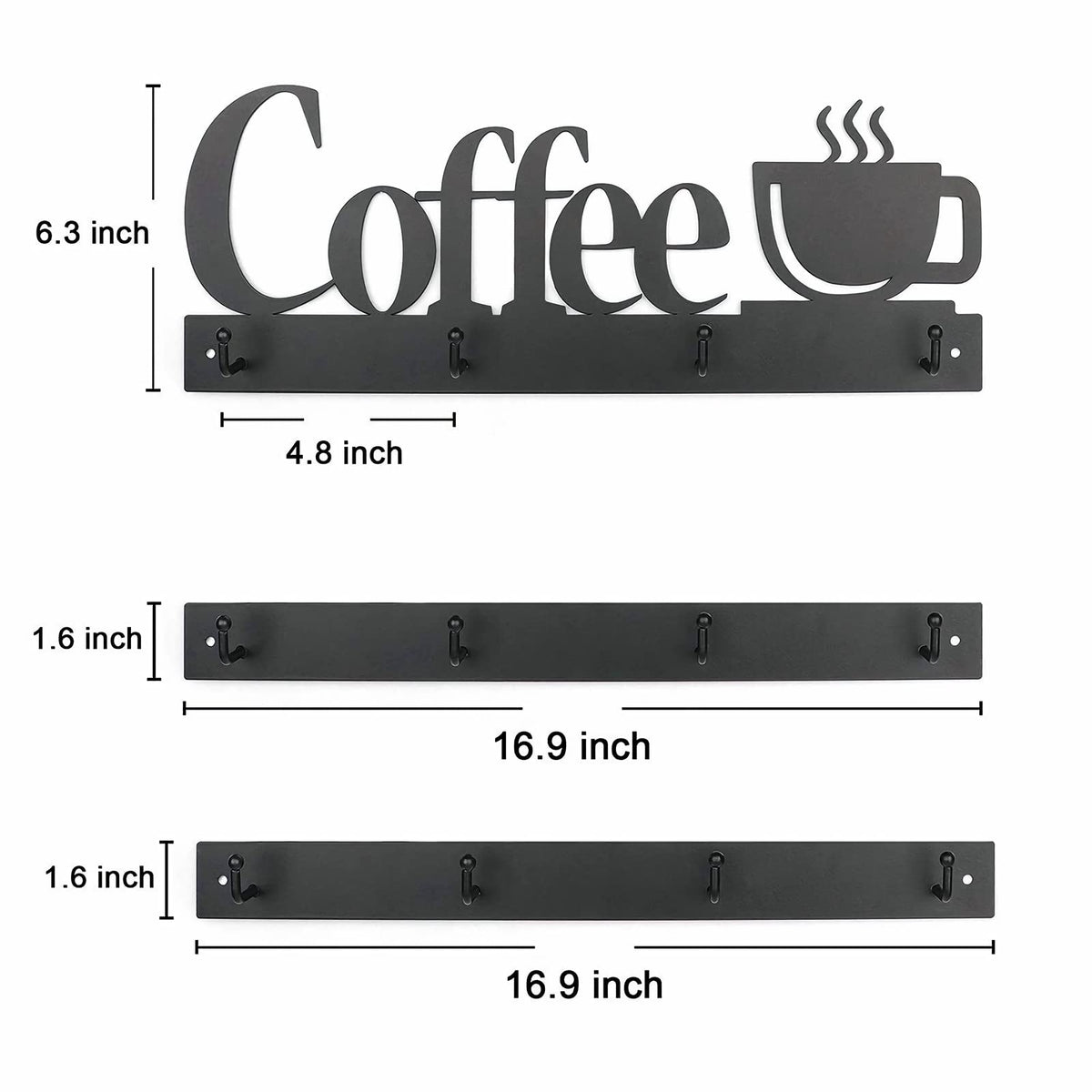 HULISEN Coffee Mug Wall Rack, Coffee Cup Holder Wall Mounted with 12 Hooks